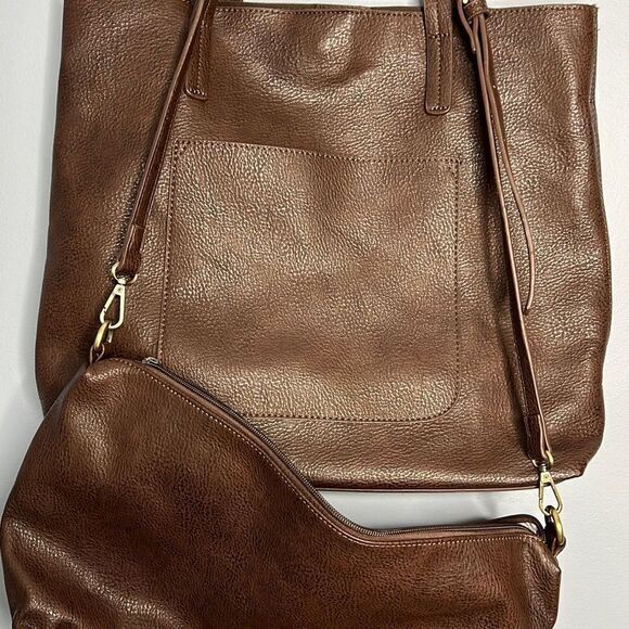 Joy Susan Megan Carry All Tote and Purse Vegan Brown Set of 2 - Picture 2 of 15